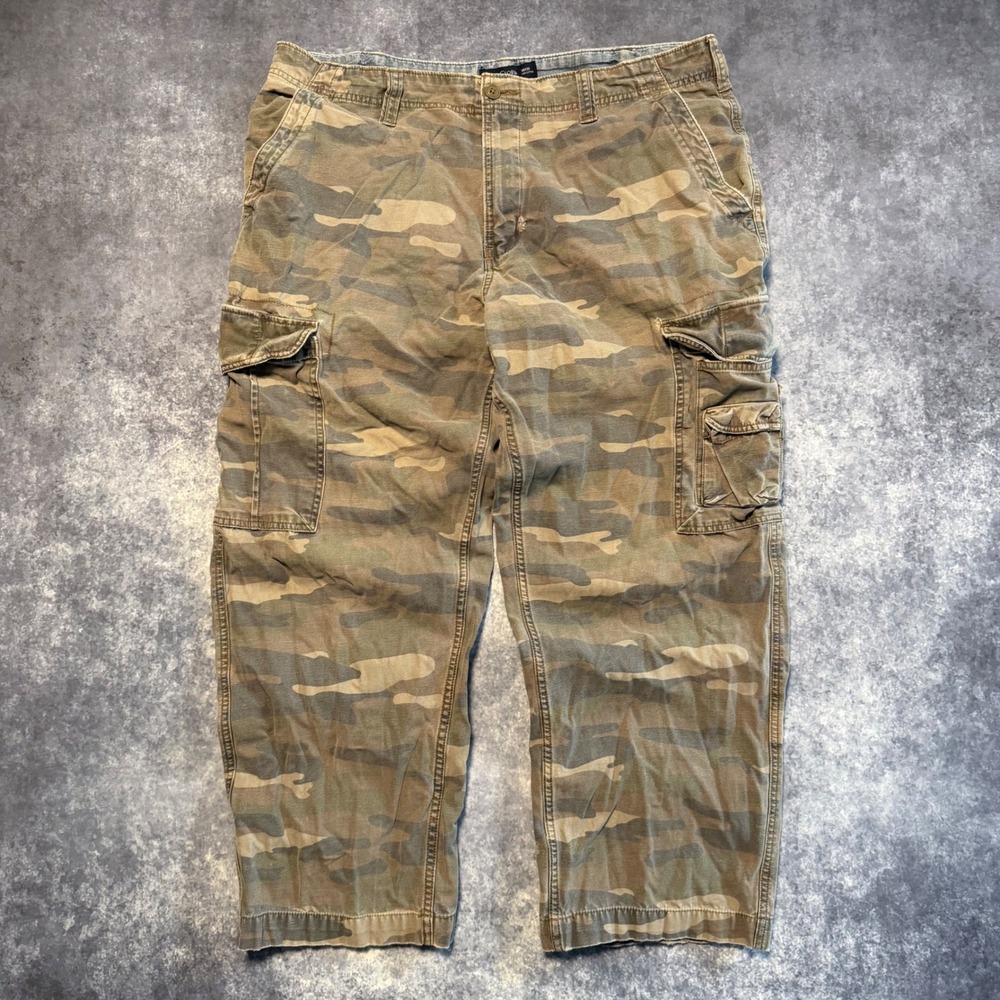 Y2K Faded Glory Camo Cargo Pants Mens 38x30 Baggy 100% Cotton Skater Grunge